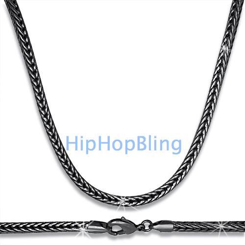 Black Foxtail Franco 4mm Necklace 36 Inches HipHopBling