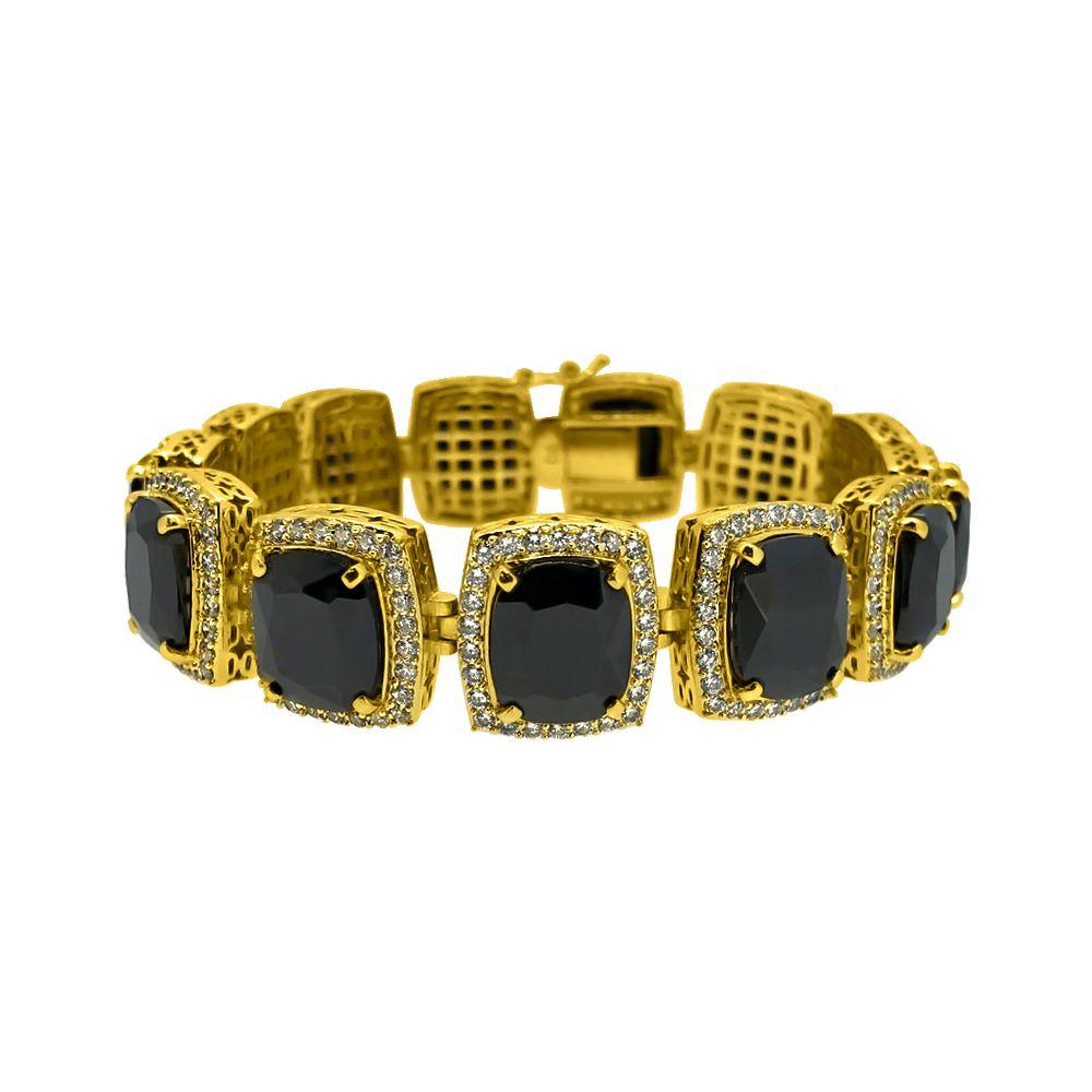 Black Gem CZ Micro Pave Gold Hip Hop Bracelet HipHopBling