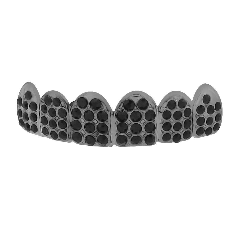 Black Grillz Fully Iced Out Top Teeth HipHopBling