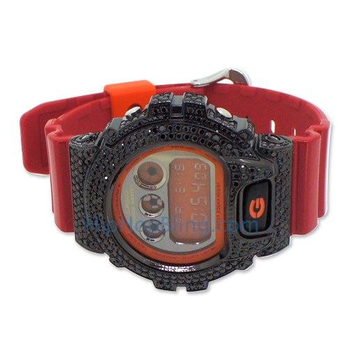 Black Iced Out G Shock Red Watch DW6900 HipHopBling