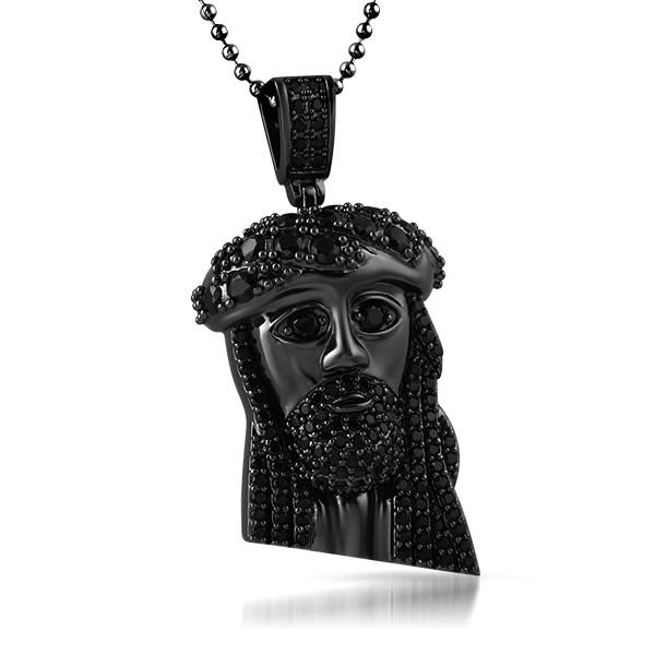 Black Jesus Mini Pendant Big Ice Crown HipHopBling