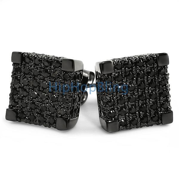 Black Large 3D Cube CZ Bling Bling Earrings HipHopBling