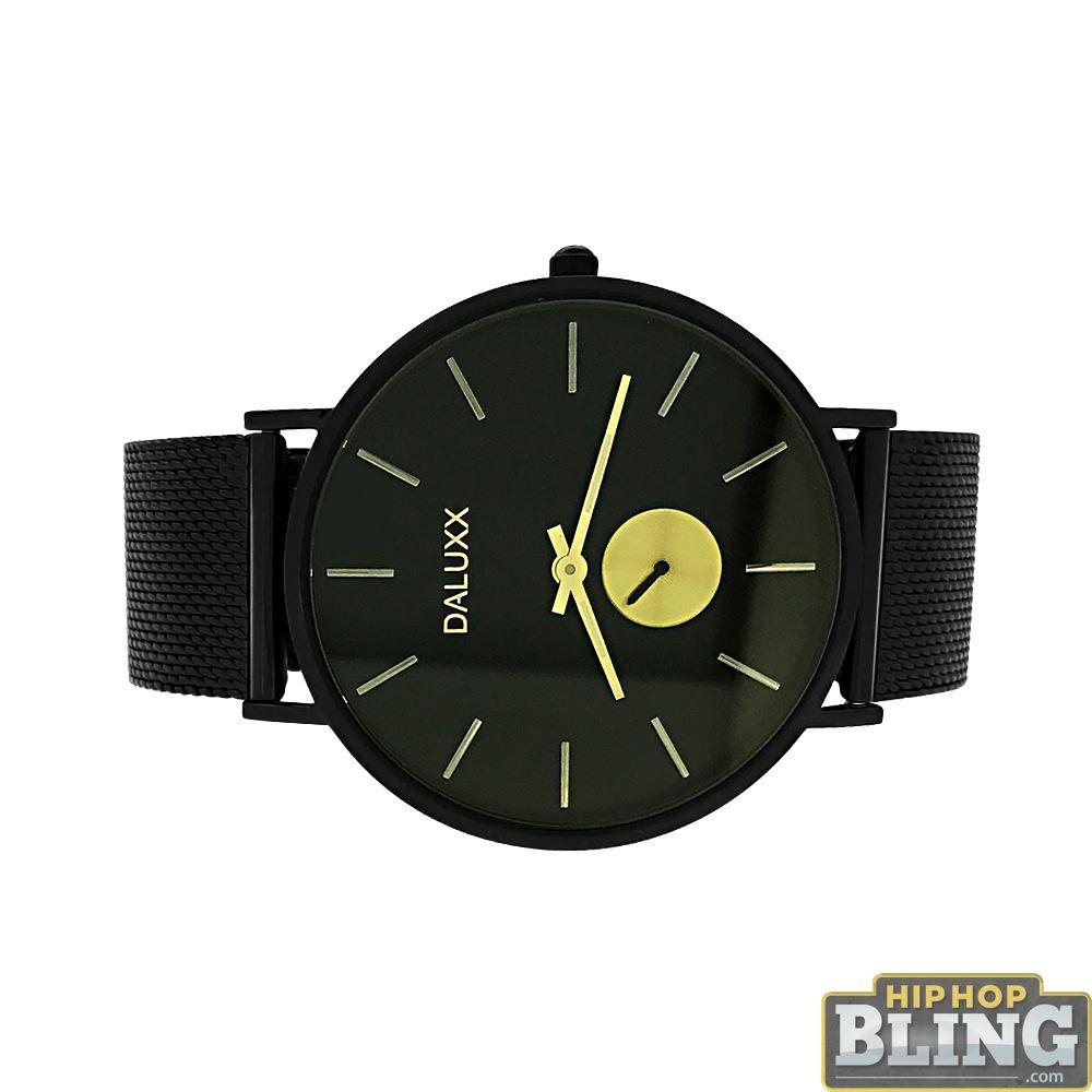 Black Mesh Watch Gold Subdial Markers HipHopBling