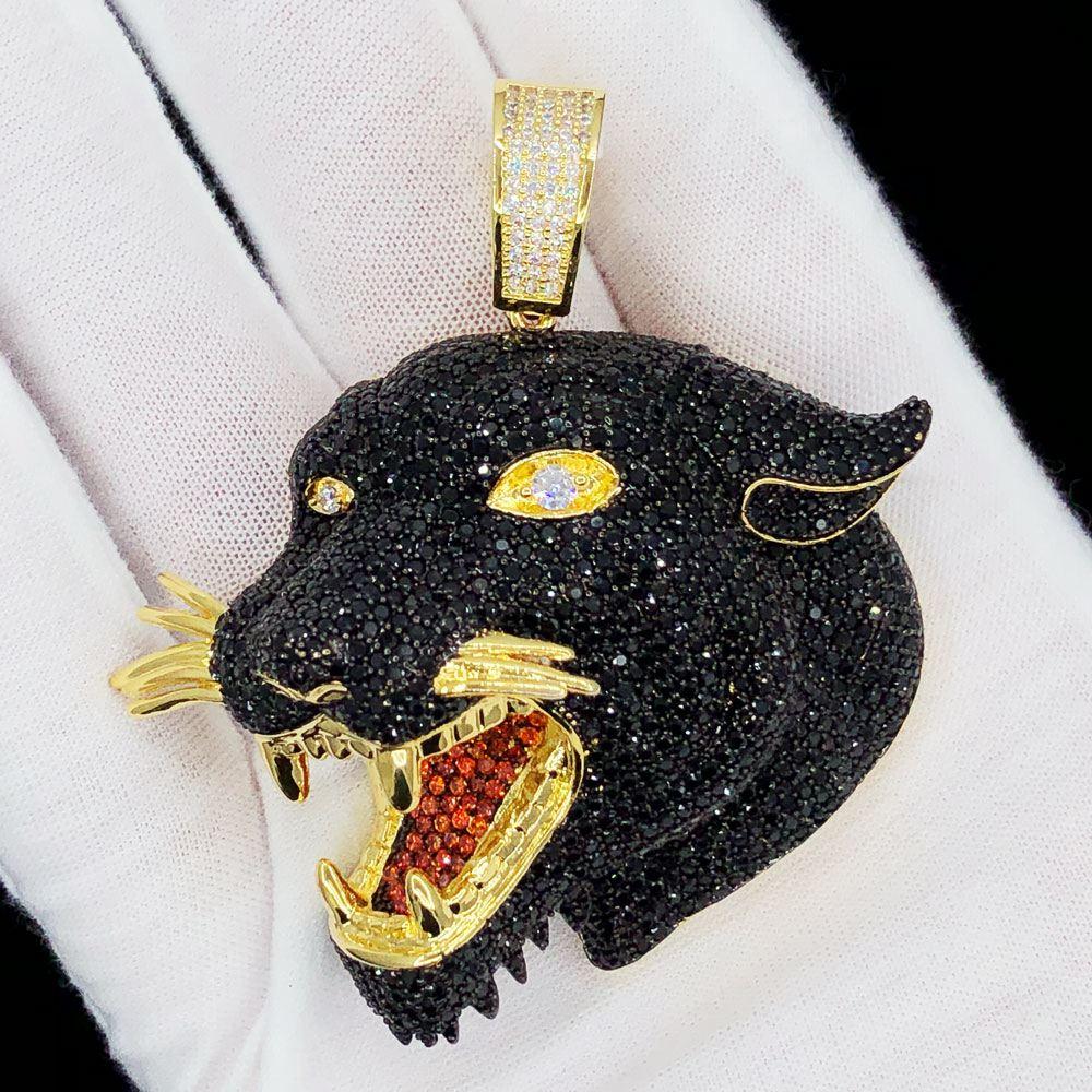 Black Panther VVS CZ Hip Hop Bling Bling Pendant Yellow Gold HipHopBling