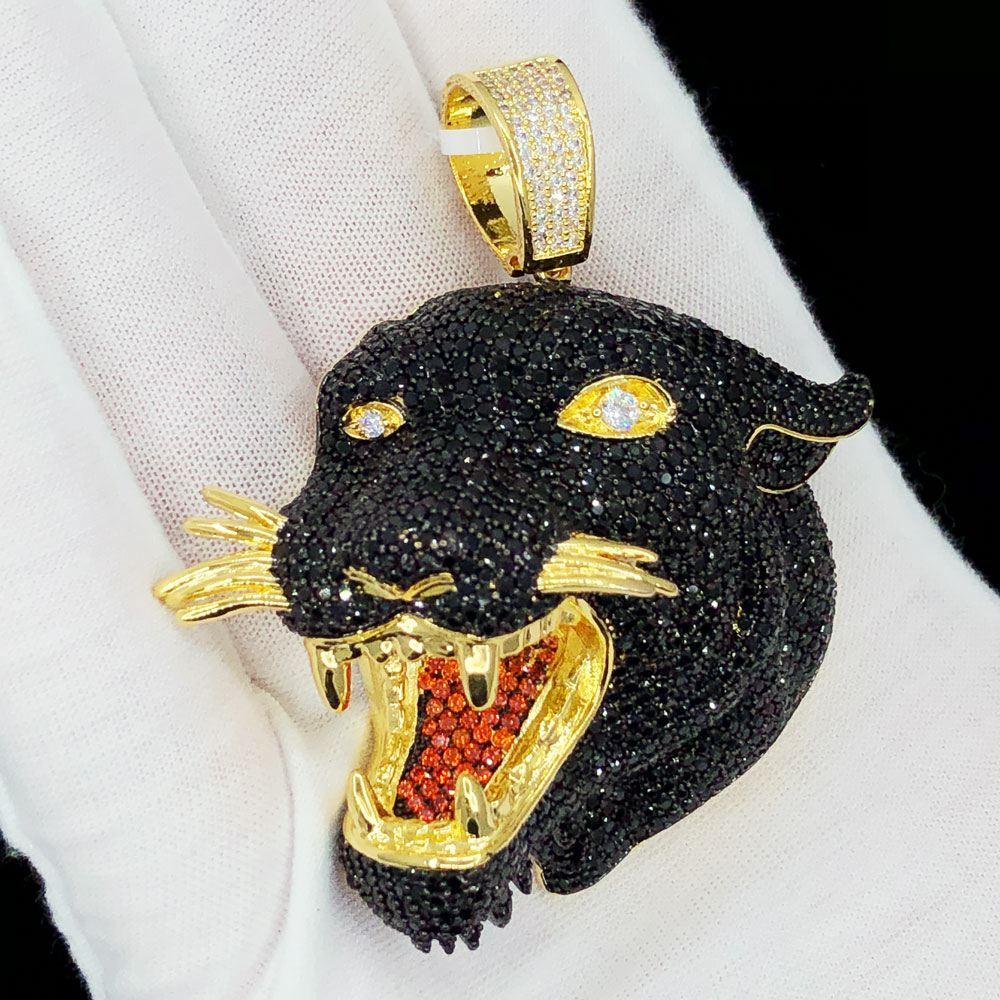 Black Panther VVS CZ Hip Hop Bling Bling Pendant Yellow Gold HipHopBling