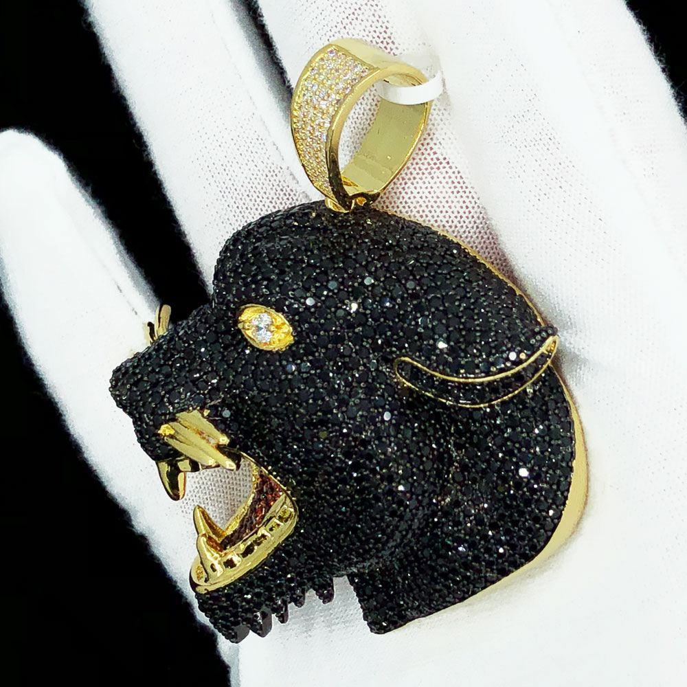 Black Panther VVS CZ Hip Hop Bling Bling Pendant Yellow Gold HipHopBling