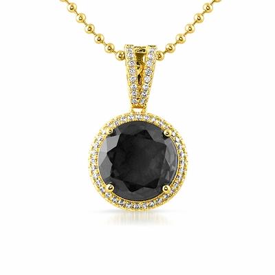 Black Round Gem Pendant .925 Silver Gold HipHopBling