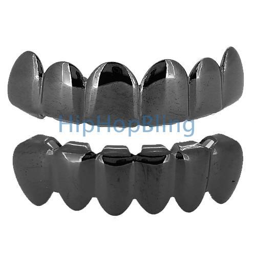 Black Shiny Top & Bottom Hip Hop Grillz Set HipHopBling