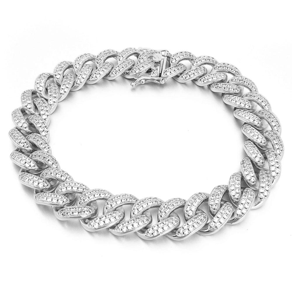Bling Bling 12MM Cuban Iced Out Bracelet White Gold 7" HipHopBling