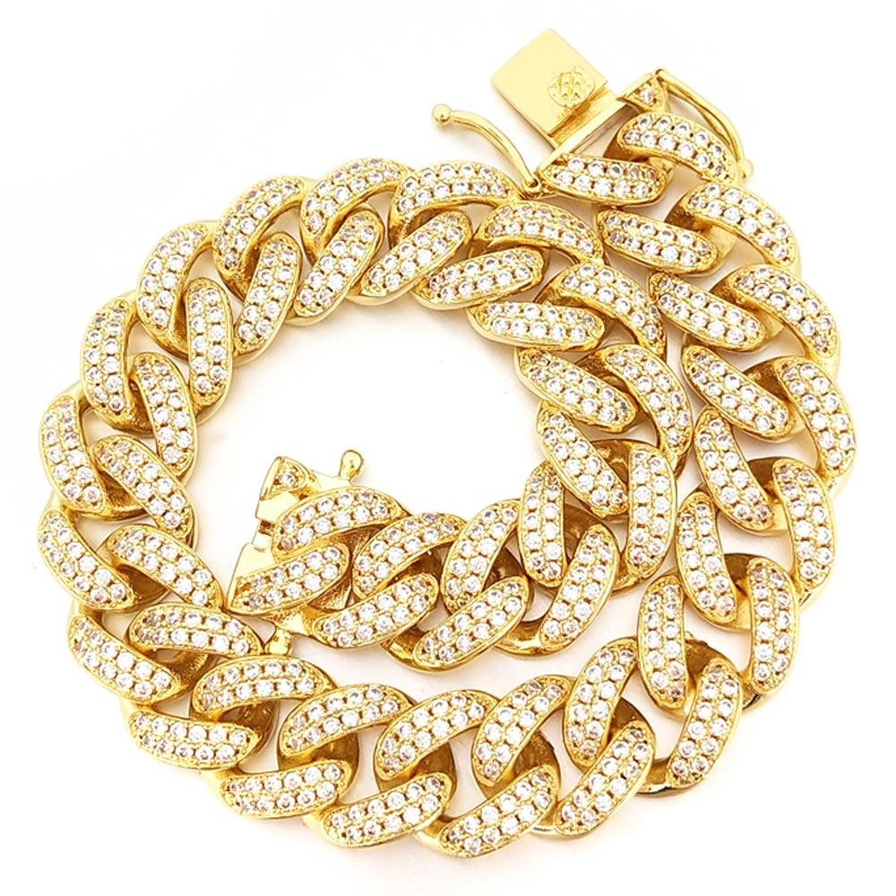 Bling Bling 12MM Cuban Iced Out Bracelet Yellow Gold 7" HipHopBling