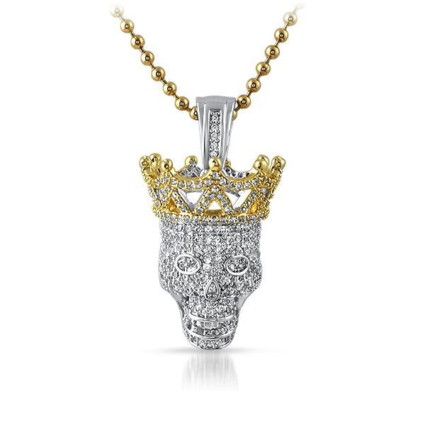 Bling Bling 3D Skull Silver with Gold Crown Iced HipHopBling