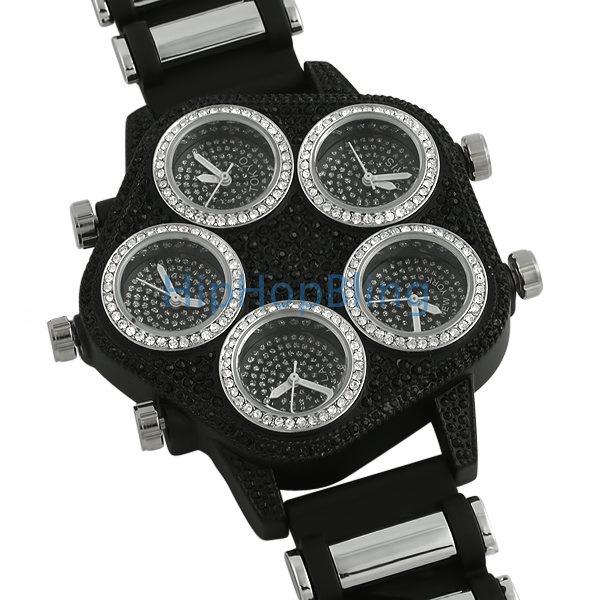 Bling Bling 5 Timezone Watch Black w/ Silver Trim HipHopBling
