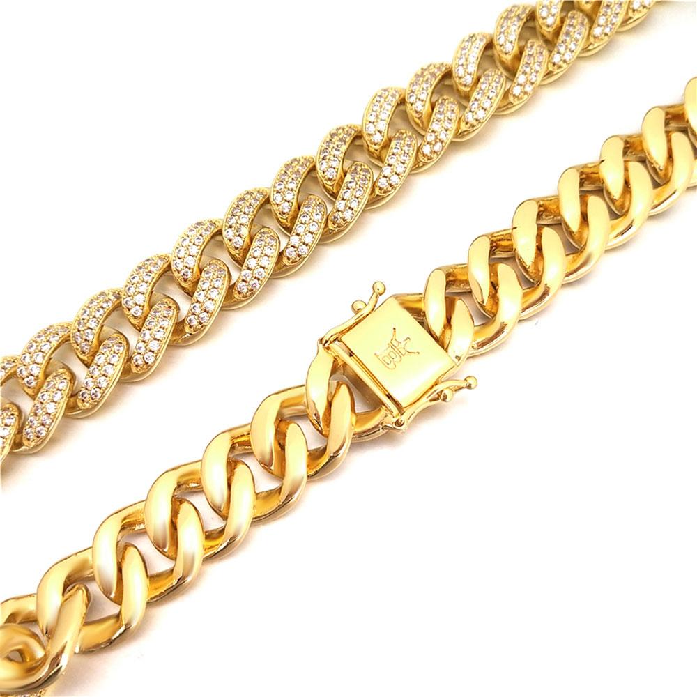 Bling Bling Cuban Chain 12MM Wide White / Yellow Gold Yellow Gold 18" HipHopBling