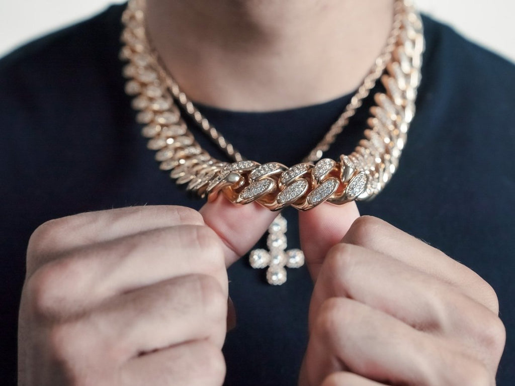 Bling Bling Cuban Chain 12MM Wide White / Yellow Gold Yellow Gold 18" HipHopBling