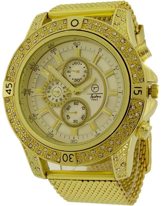 Bling Bling Gold Chrono Mesh Hip Hop Watch HipHopBling