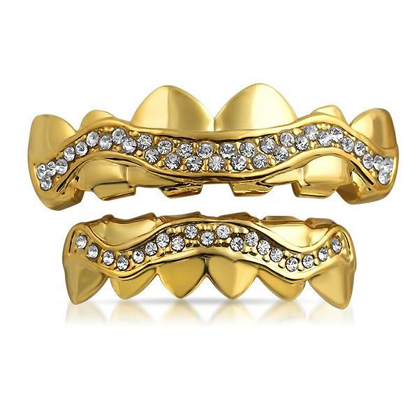 Bling Bling Gold Grillz Wavy Ice Set HipHopBling