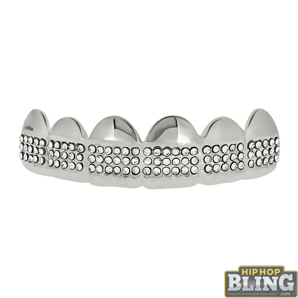 Bling Bling Grillz Silver Teeth Top Triple Row HipHopBling