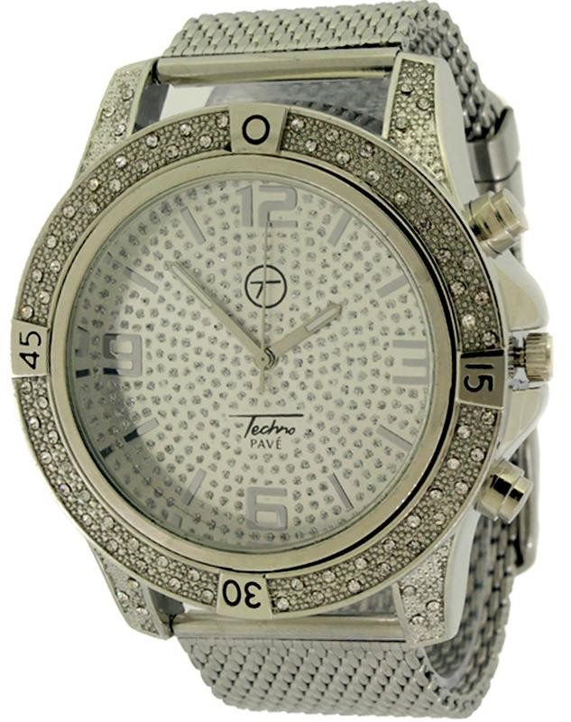 Bling Bling Silver Sports Mesh Watch Techno Pave HipHopBling