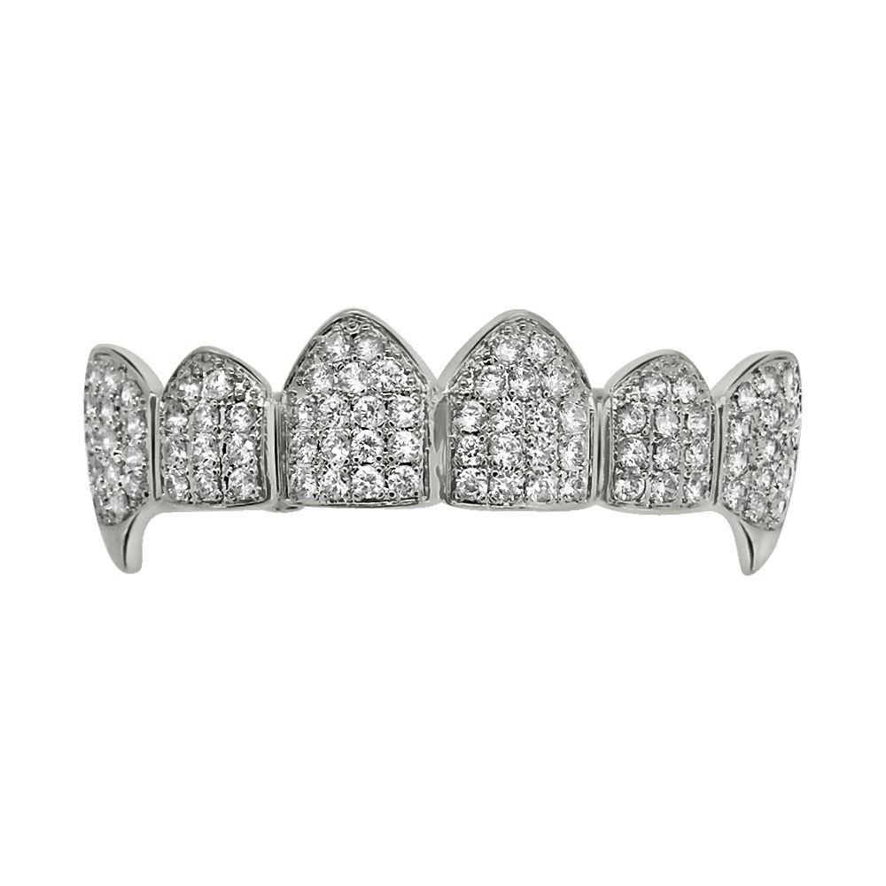 Bling Bling Vampire Fang Grillz CZ Silver Top Teeth HipHopBling