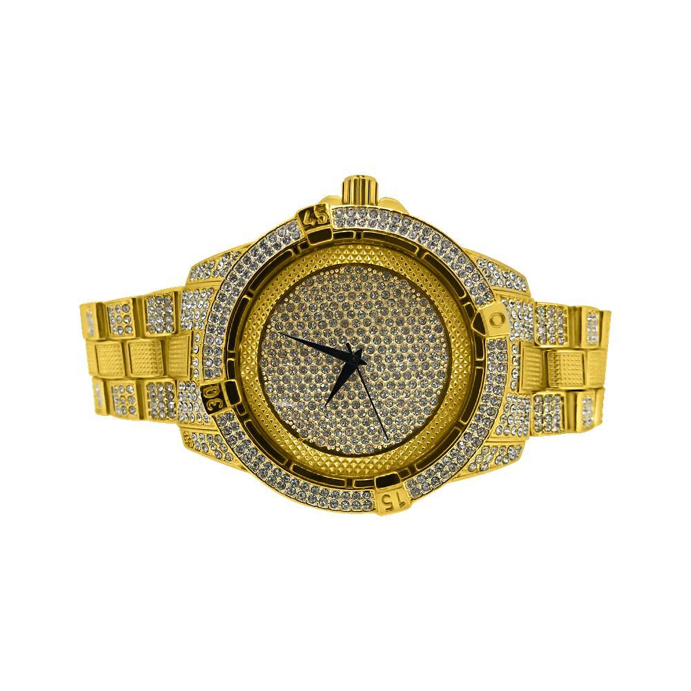 Bling Bling Watch Gold Pilot Style Bracelet Set HipHopBling