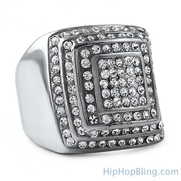 Bling Steps Stainless Steel Iced Out Ring HipHopBling