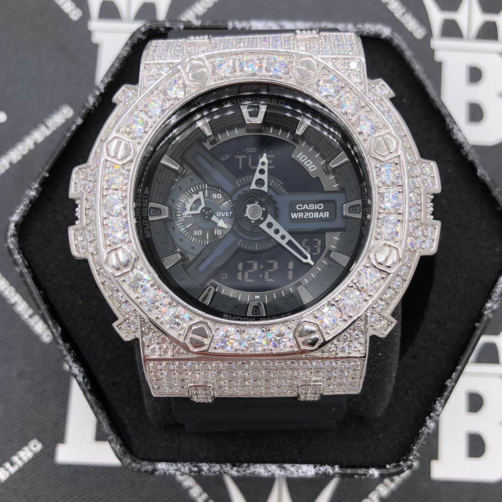 Block 12.25 Carat Moissanite VVS Iced Out G Shock GA110 Custom Watch HipHopBling