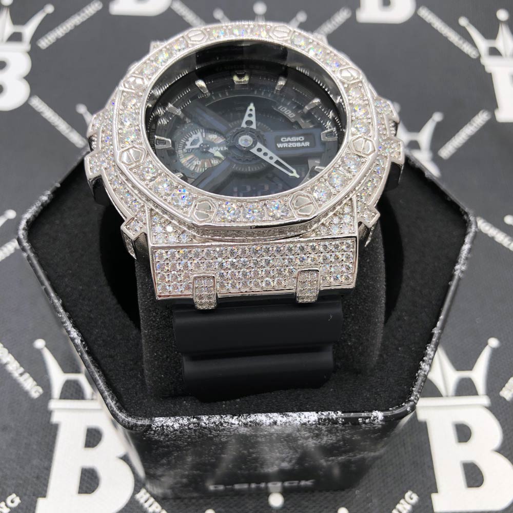 Block 12.25 Carat Moissanite VVS Iced Out G Shock GA110 Custom Watch HipHopBling
