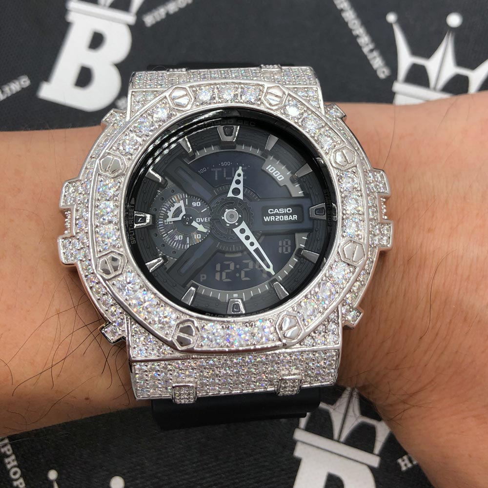 Block 12.25 Carat Moissanite VVS Iced Out G Shock GA110 Custom Watch HipHopBling