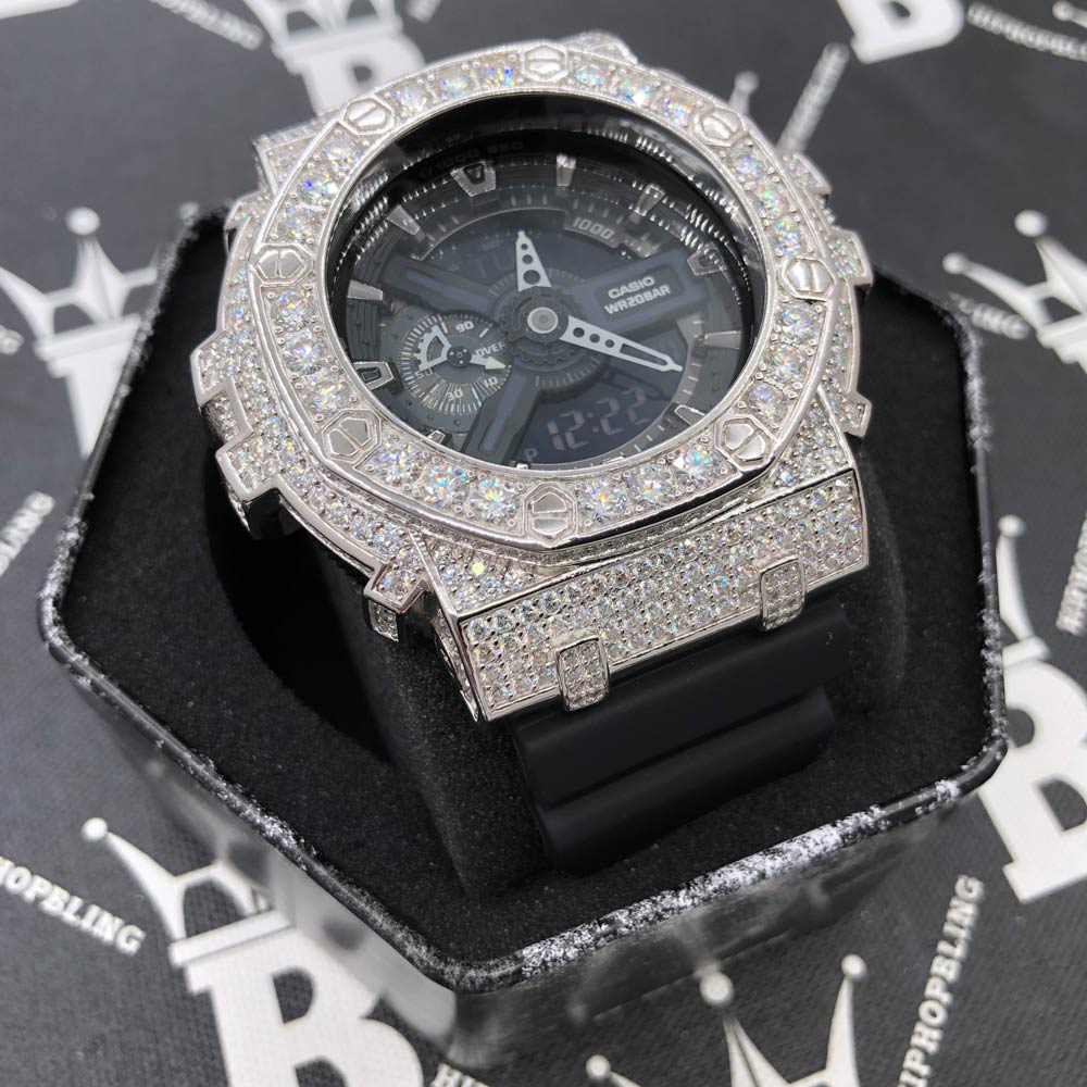 Block 12.25 Carat Moissanite VVS Iced Out G Shock GA110 Custom Watch HipHopBling