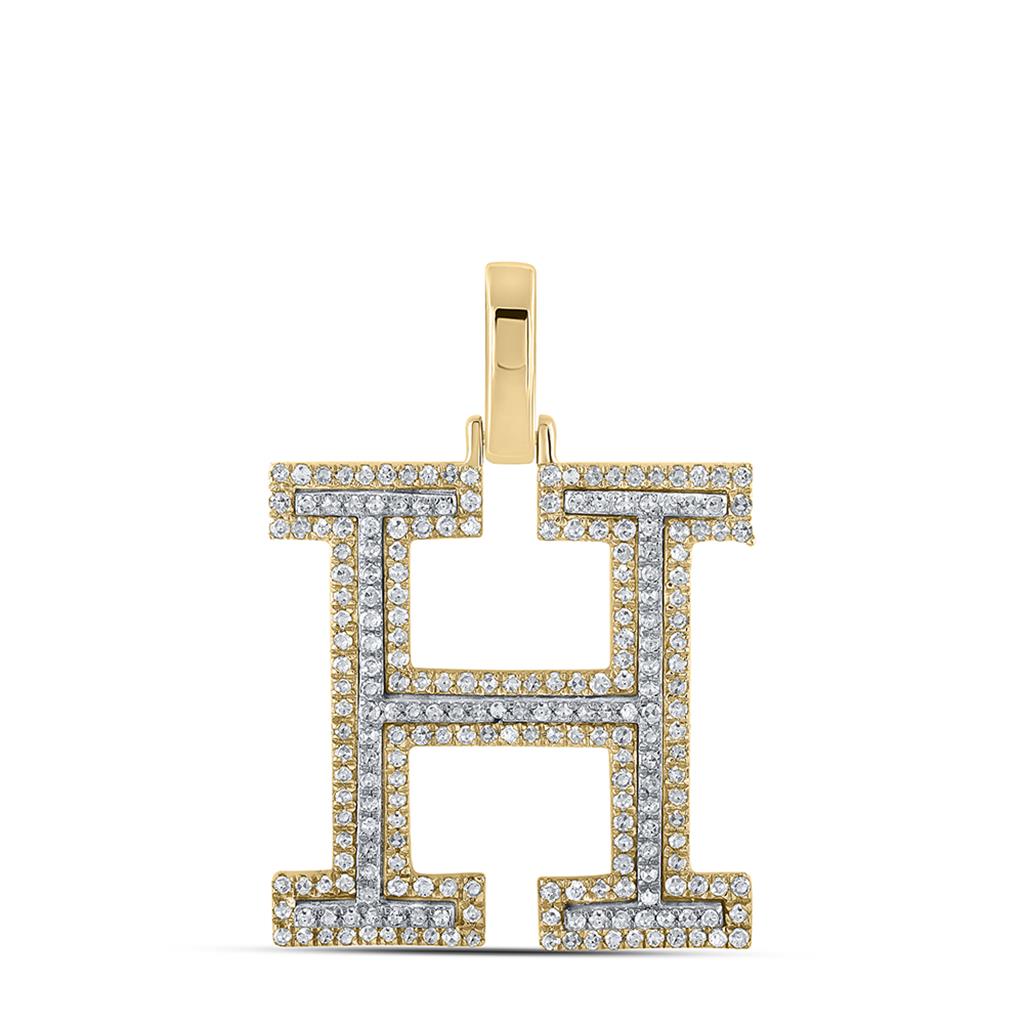 Block 30MM A - Z Letter Initial Diamond Pendant 10K Yellow Gold A HipHopBling