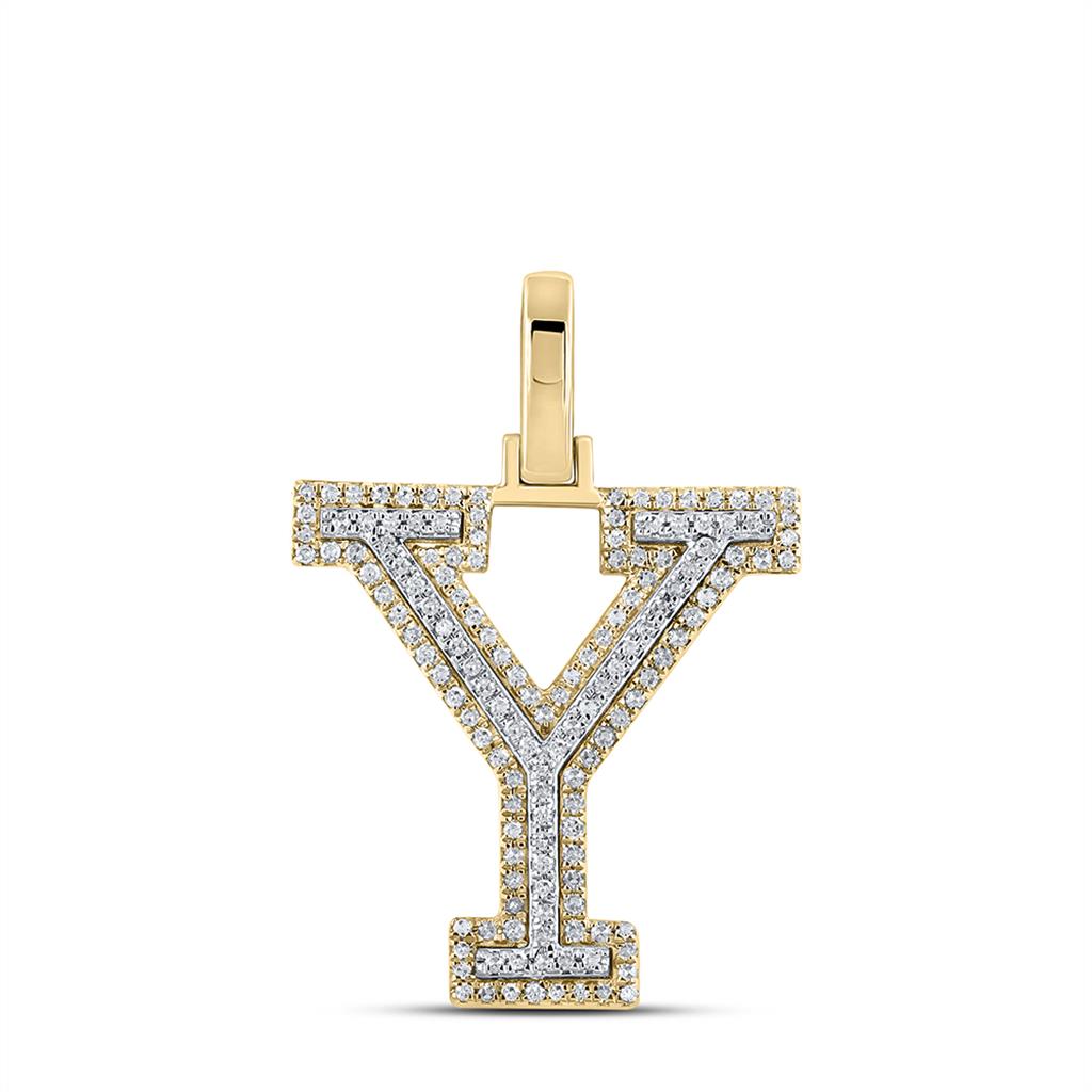 Block 30MM A - Z Letter Initial Diamond Pendant 10K Yellow Gold A HipHopBling