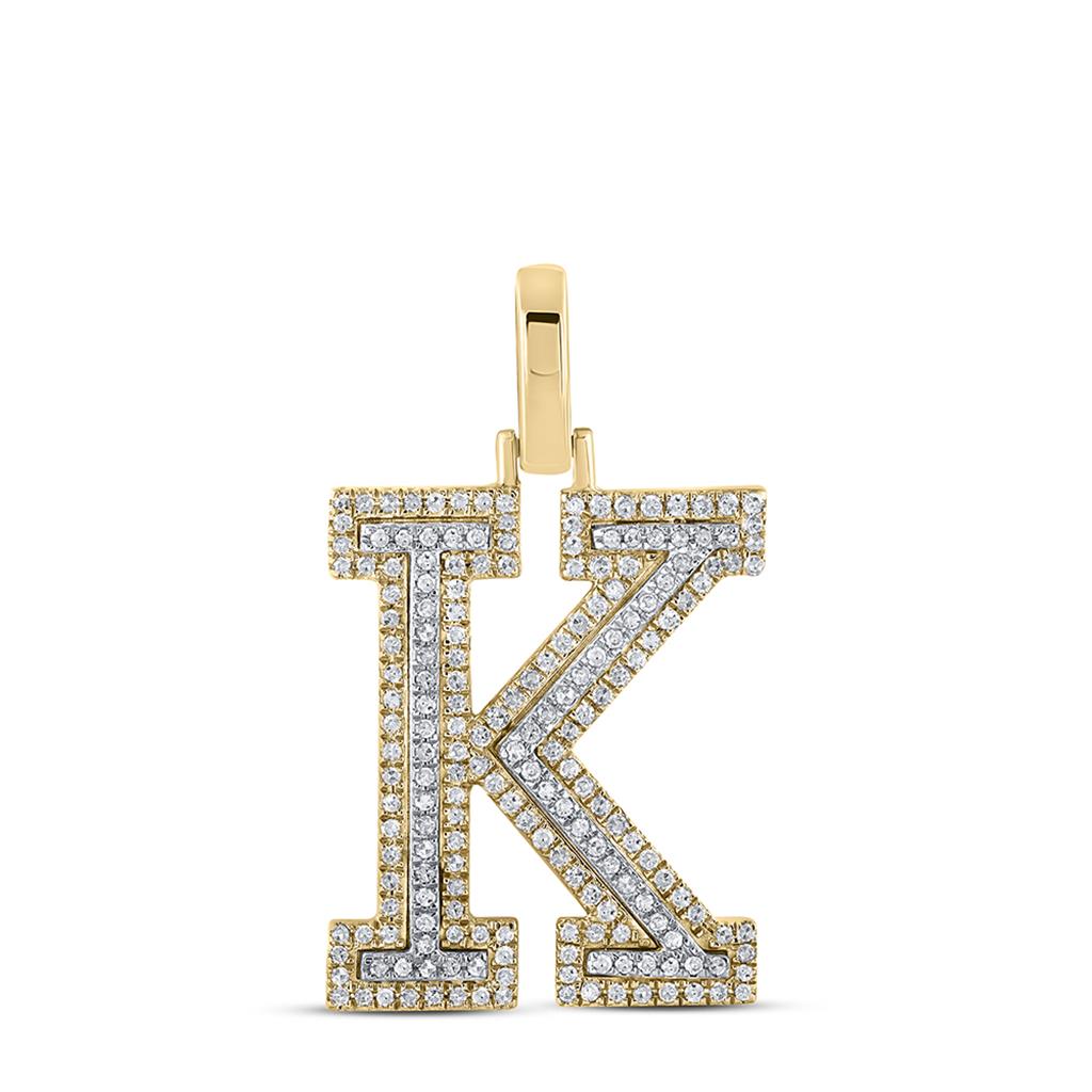 Block 30MM A - Z Letter Initial Diamond Pendant 10K Yellow Gold A HipHopBling