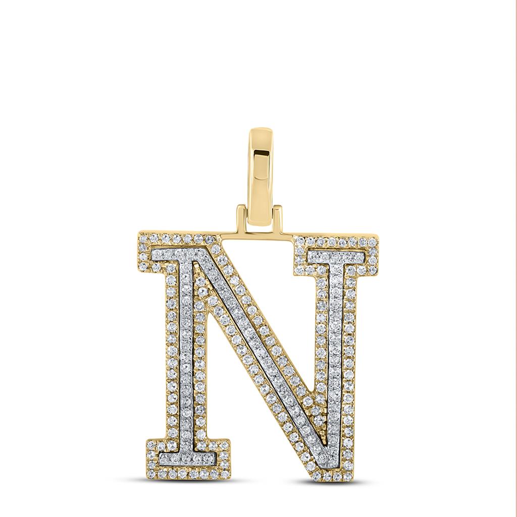 Block 30MM A - Z Letter Initial Diamond Pendant 10K Yellow Gold A HipHopBling