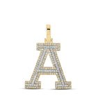 Block 30MM A - Z Letter Initial Diamond Pendant 10K Yellow Gold A HipHopBling