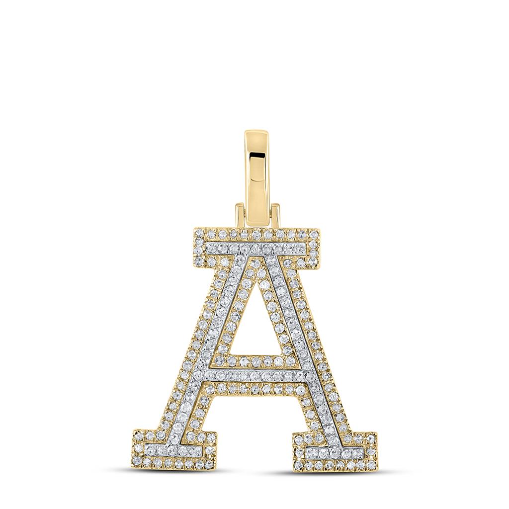 Block 30MM A - Z Letter Initial Diamond Pendant 10K Yellow Gold A HipHopBling