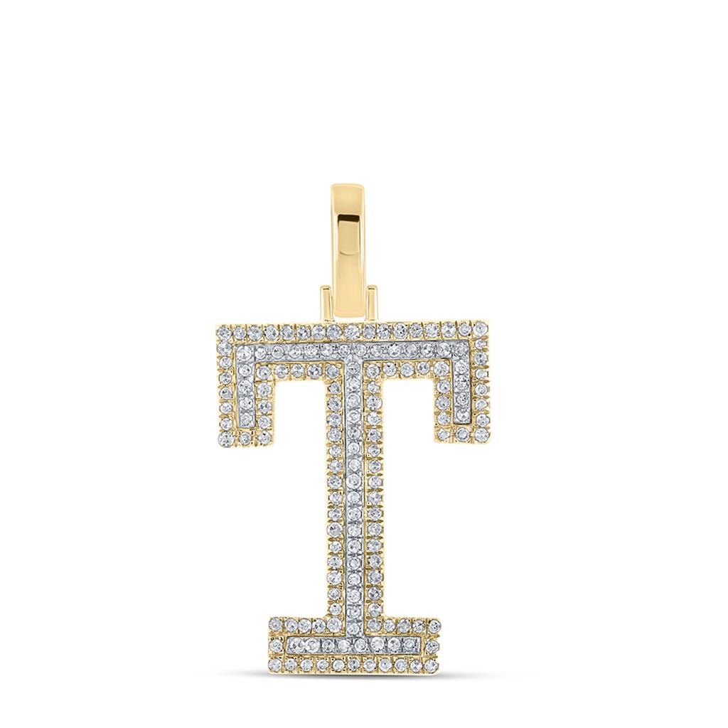 Block 30MM A - Z Letter Initial Diamond Pendant 10K Yellow Gold A HipHopBling