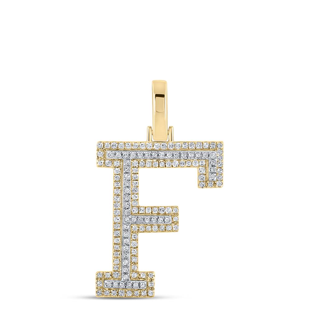 Block 30MM A - Z Letter Initial Diamond Pendant 10K Yellow Gold A HipHopBling