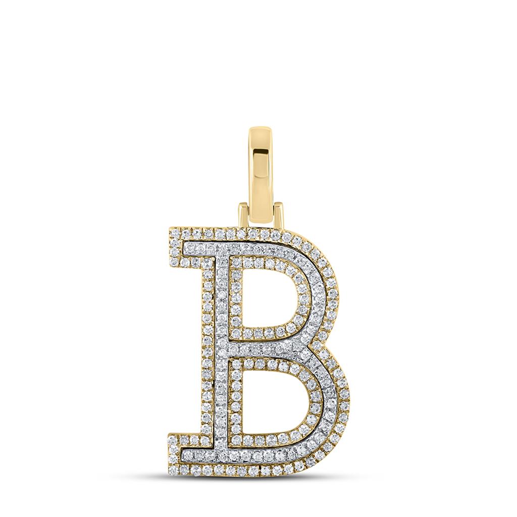 Block 30MM A - Z Letter Initial Diamond Pendant 10K Yellow Gold A HipHopBling