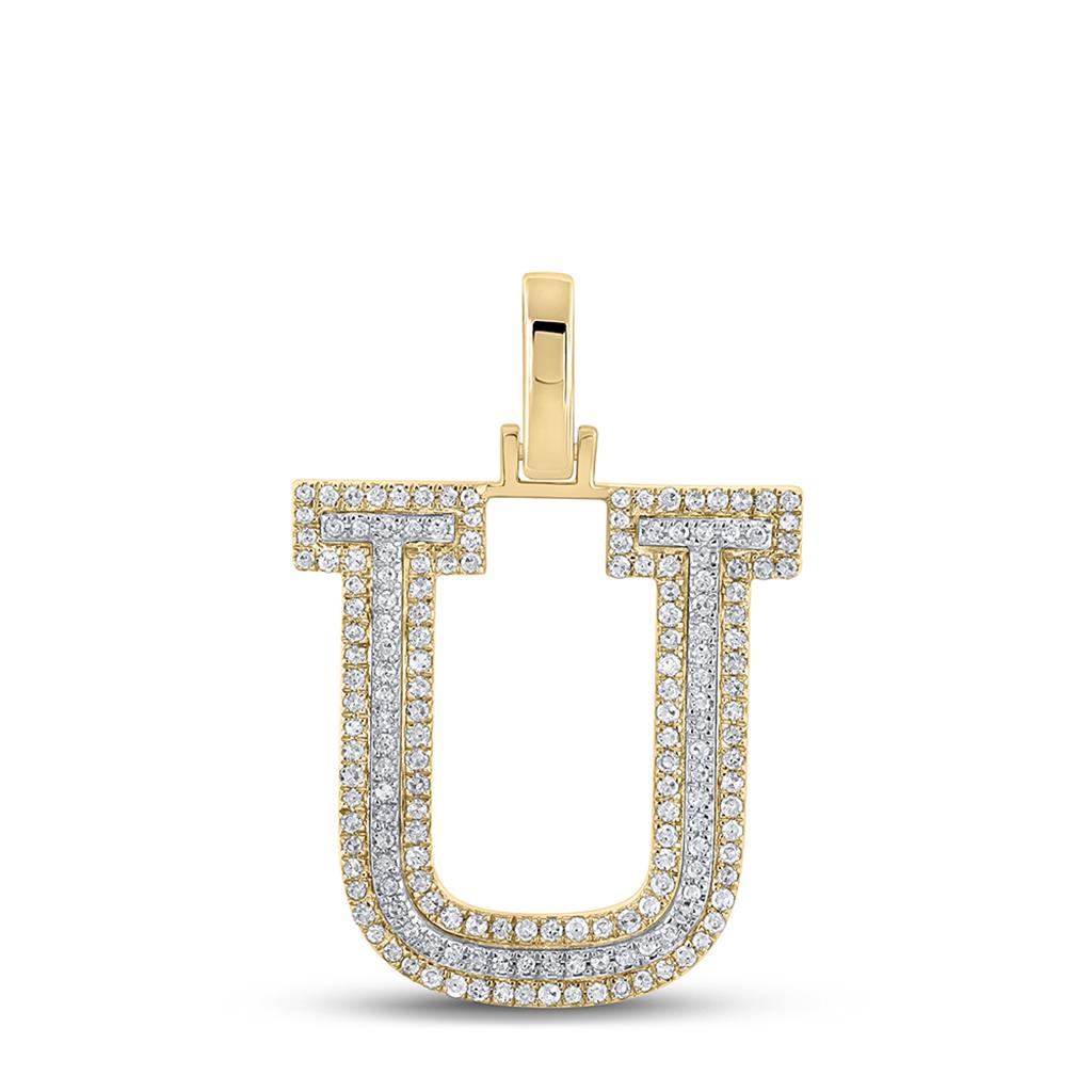 Block 30MM A - Z Letter Initial Diamond Pendant 10K Yellow Gold A HipHopBling