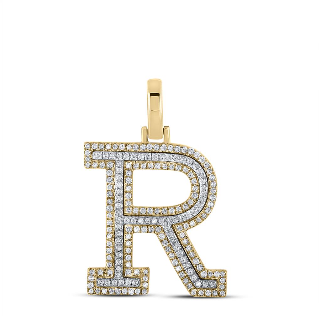 Block 30MM A - Z Letter Initial Diamond Pendant 10K Yellow Gold A HipHopBling