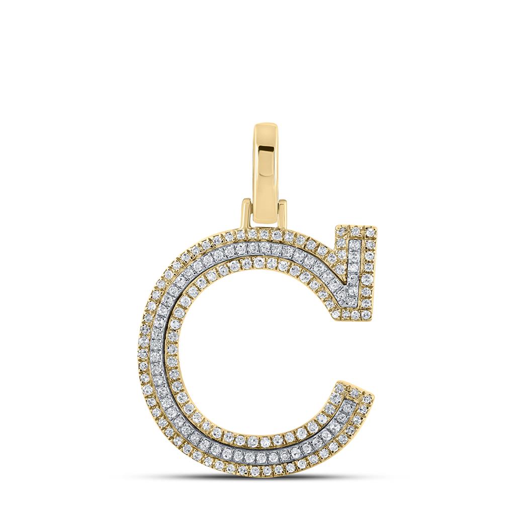 Block 30MM A - Z Letter Initial Diamond Pendant 10K Yellow Gold A HipHopBling