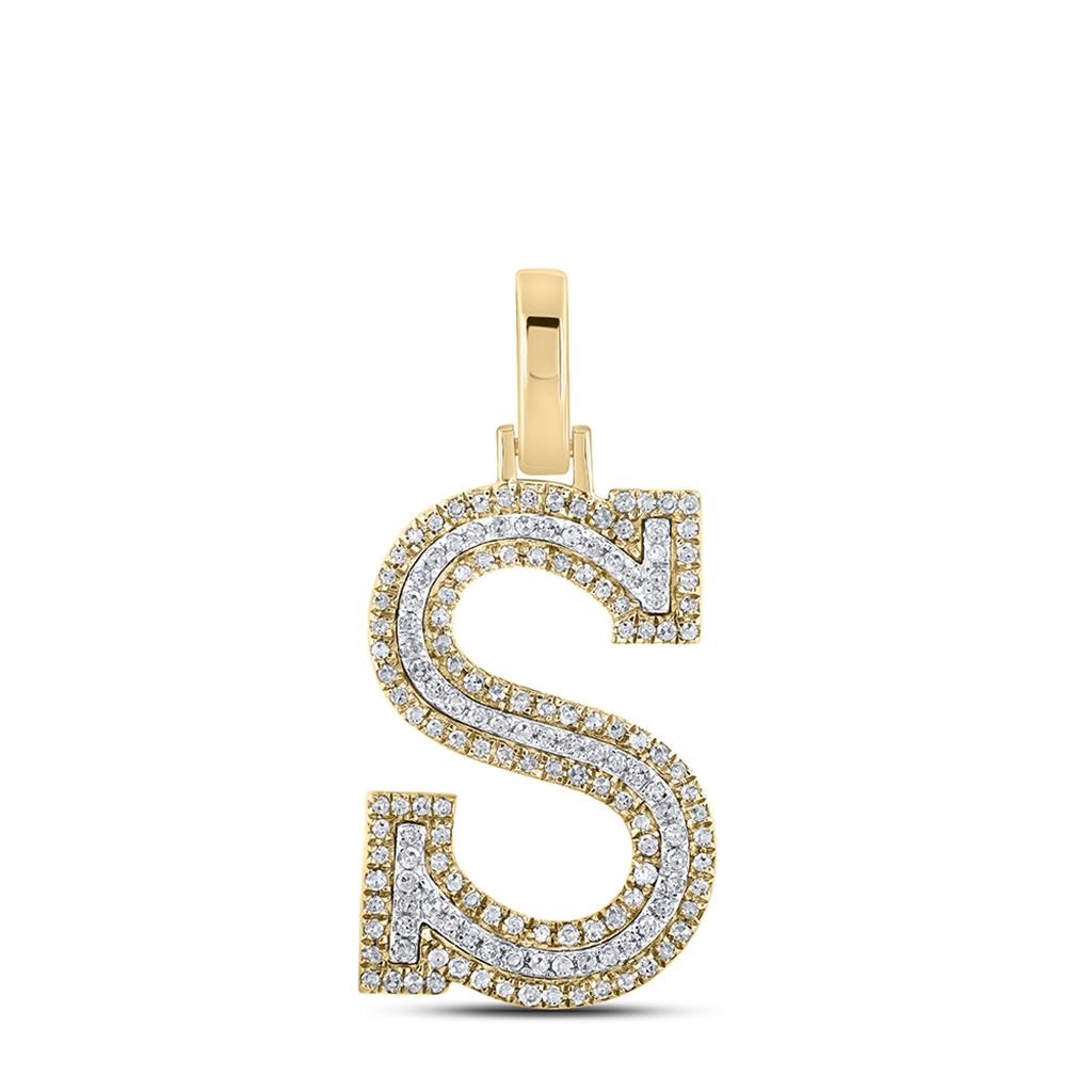 Block 30MM A - Z Letter Initial Diamond Pendant 10K Yellow Gold A HipHopBling