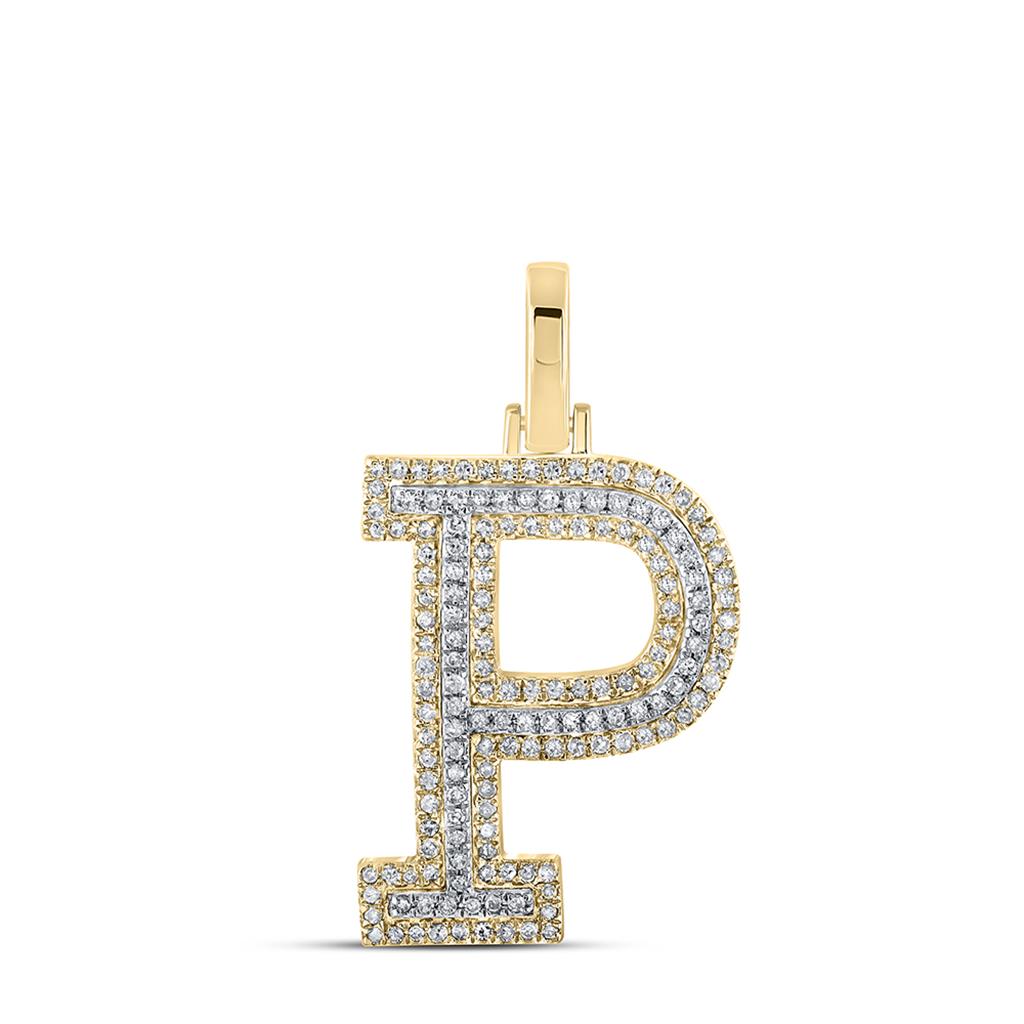 Block 30MM A - Z Letter Initial Diamond Pendant 10K Yellow Gold A HipHopBling