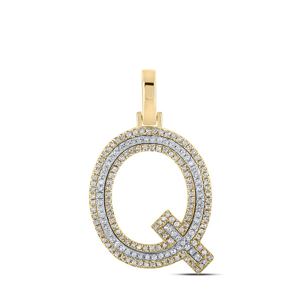 Block 30MM A - Z Letter Initial Diamond Pendant 10K Yellow Gold A HipHopBling