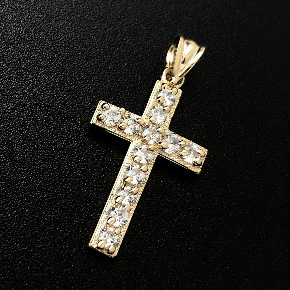 Block Tennis Cross CZ 10K Yellow Gold Pendant HipHopBling
