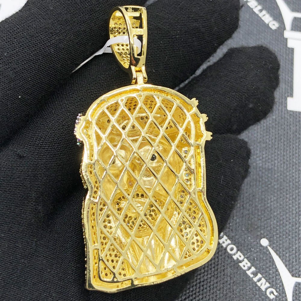 Blonde Blue Eye Jesus VVS CZ Hip Hop Bling Pendant Yellow Gold HipHopBling