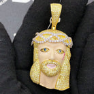 Blonde Blue Eye Jesus VVS CZ Hip Hop Bling Pendant Yellow Gold HipHopBling