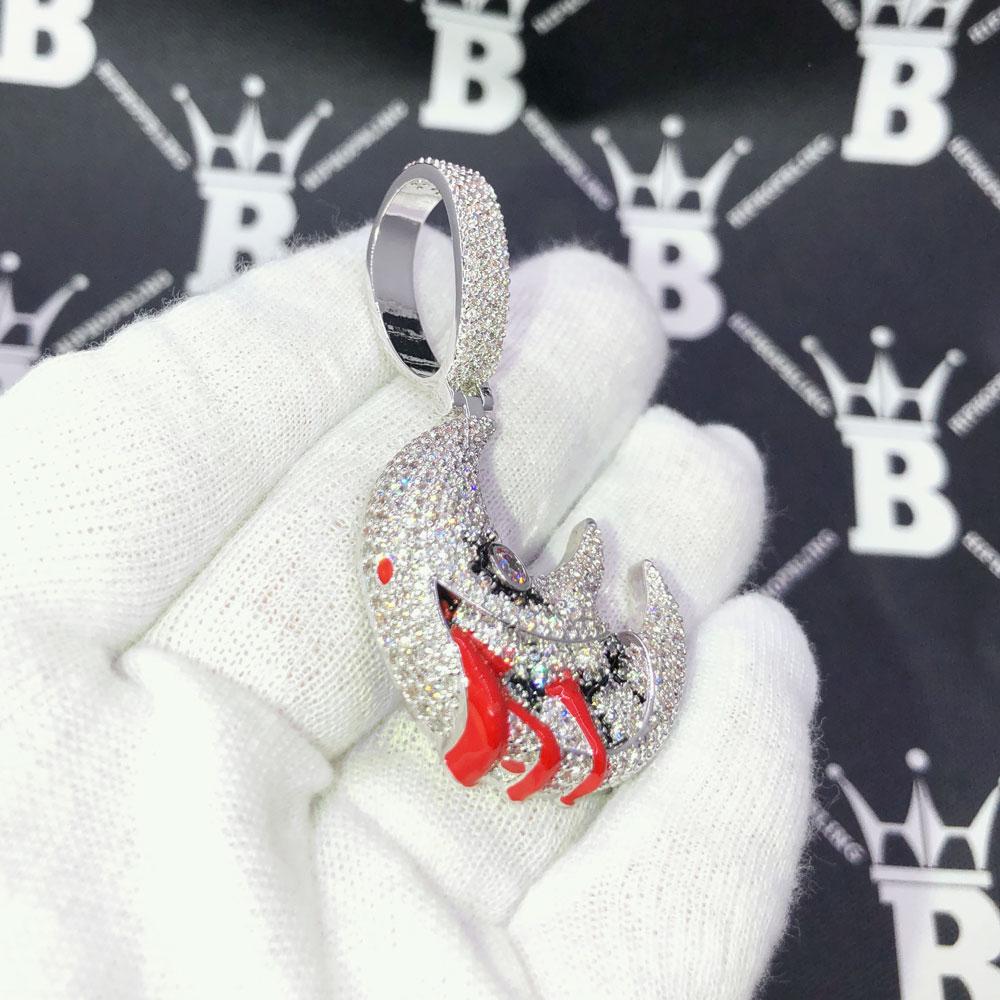 Blood Moon Medium Iced Out Hip Hop Pendant White Gold HipHopBling
