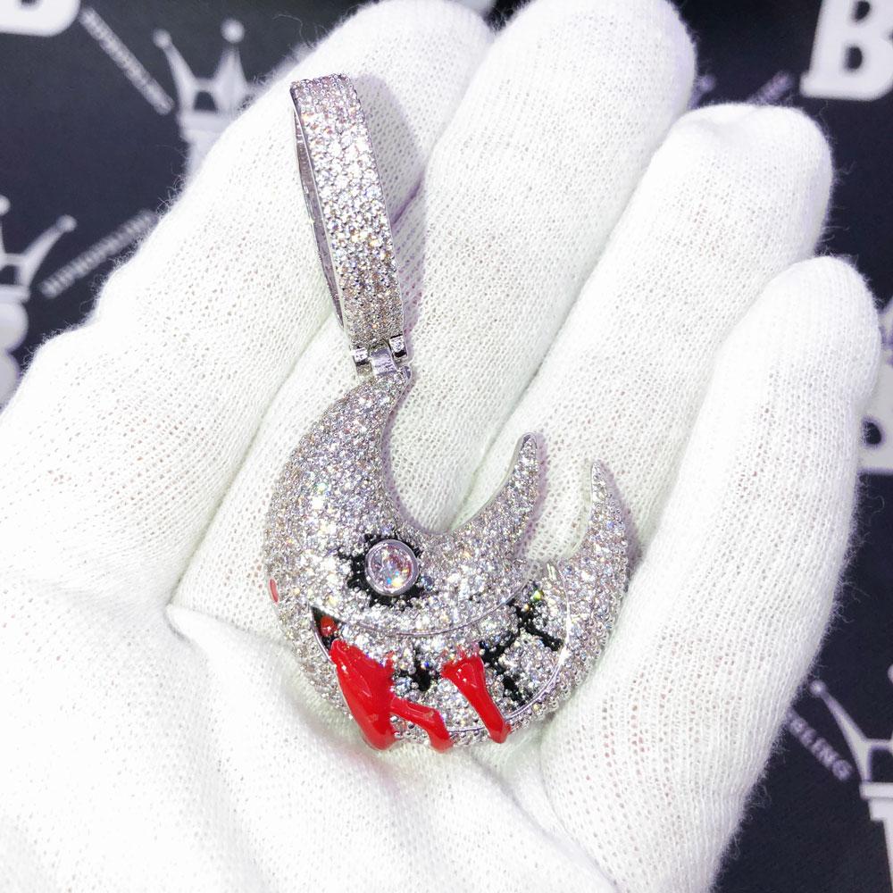 Blood Moon Medium Iced Out Hip Hop Pendant White Gold HipHopBling
