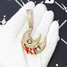 Blood Moon Medium Iced Out Hip Hop Pendant Yellow Gold HipHopBling